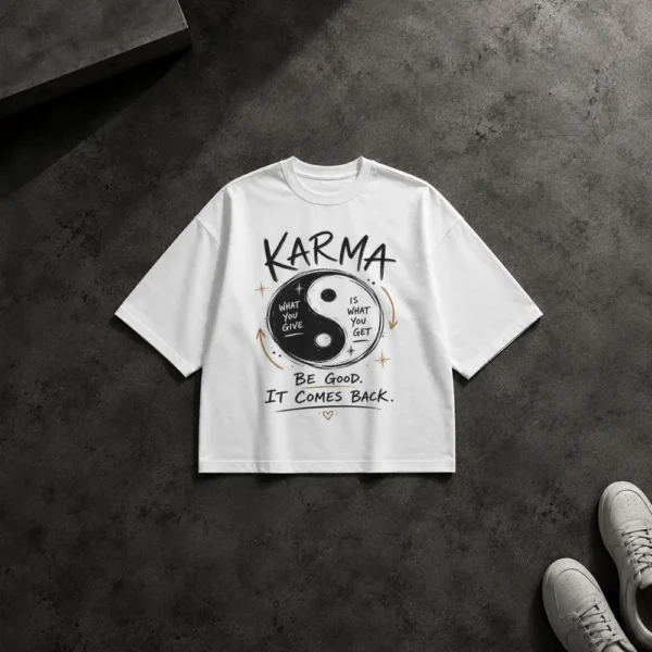تیشرت باکسی تایپوگرافی Karma با نماد یین و یانگ کد po2560