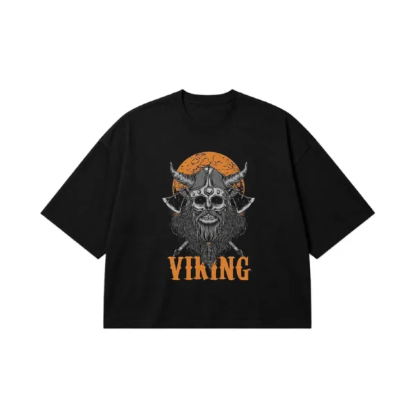 تیشرت باکسی وایکینگ طرح جمجمه شاخ‌دار (Viking Skull) کد po2603