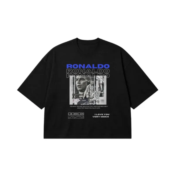 تیشرت باکسی کریستیانو رونالدو طرح کلاژ فوتبالی (Ronaldo) کد po2606
