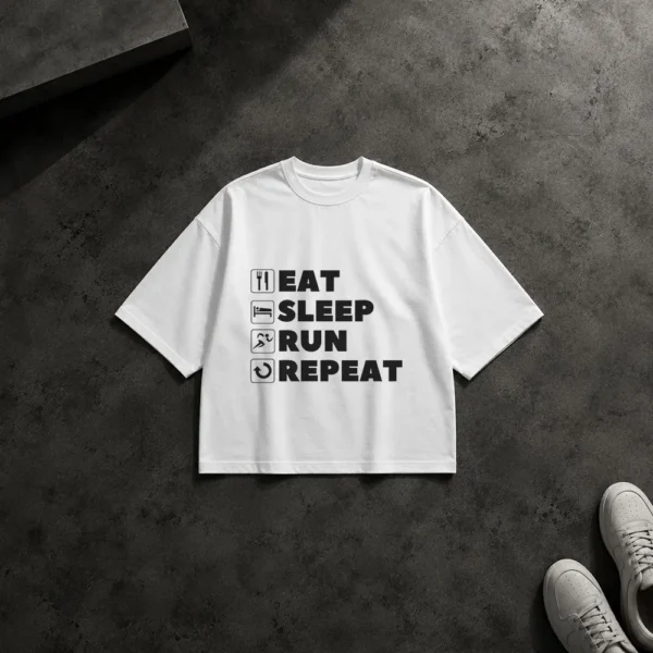 تیشرت باکسی دویدن طرح Eat Sleep Run Repeat کد po262
