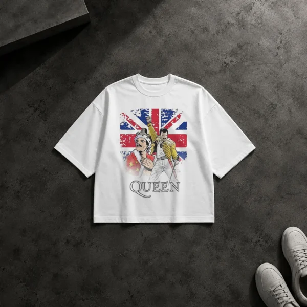 تیشرت باکسی گروه کویین طرح فردی مرکوری با پرچم بریتانیا (Queen) کد po2658