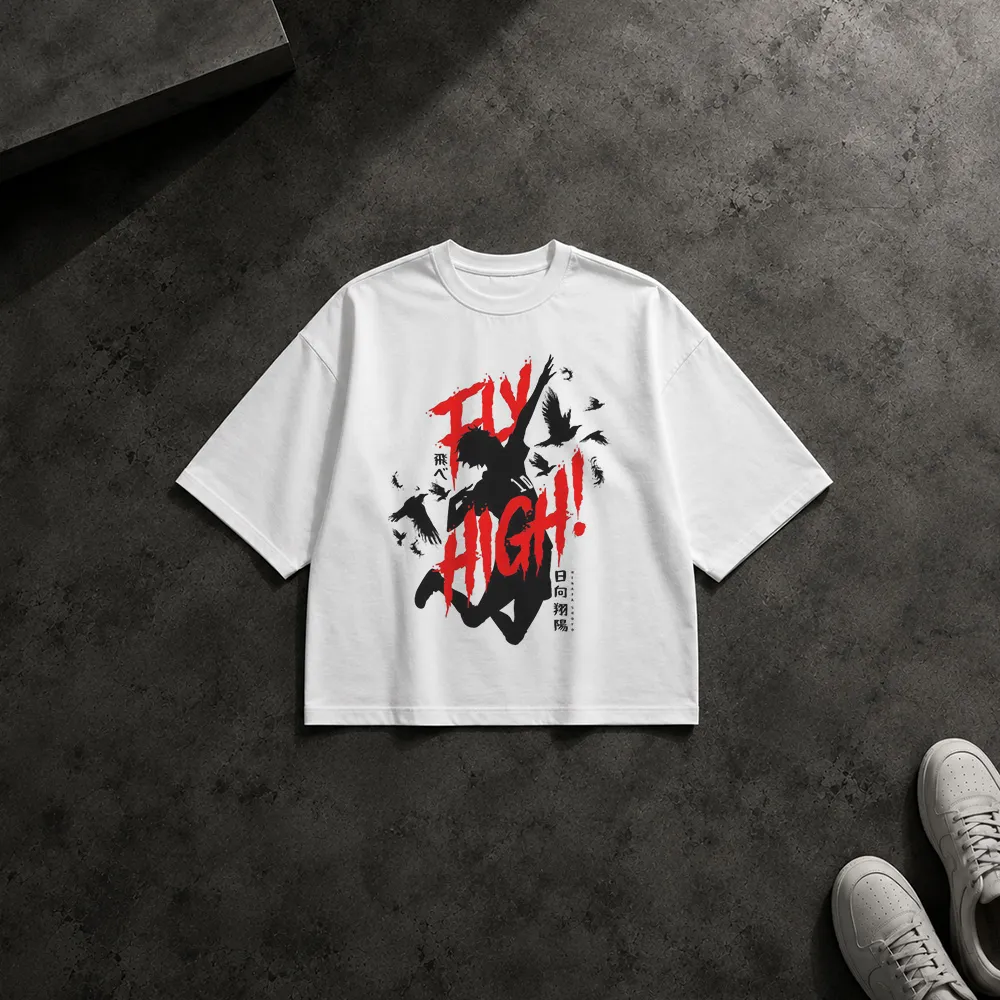 تیشرت باکسی انیمه هایکیو طرح Fly High و کلاغ (Haikyuu) کد po2669