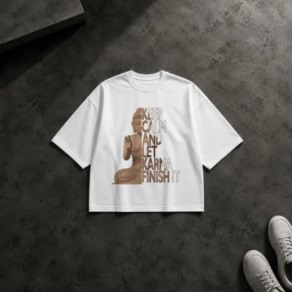 تیشرت باکسی بودا طرح Keep Calm and Let Karma Finish It کد po2694