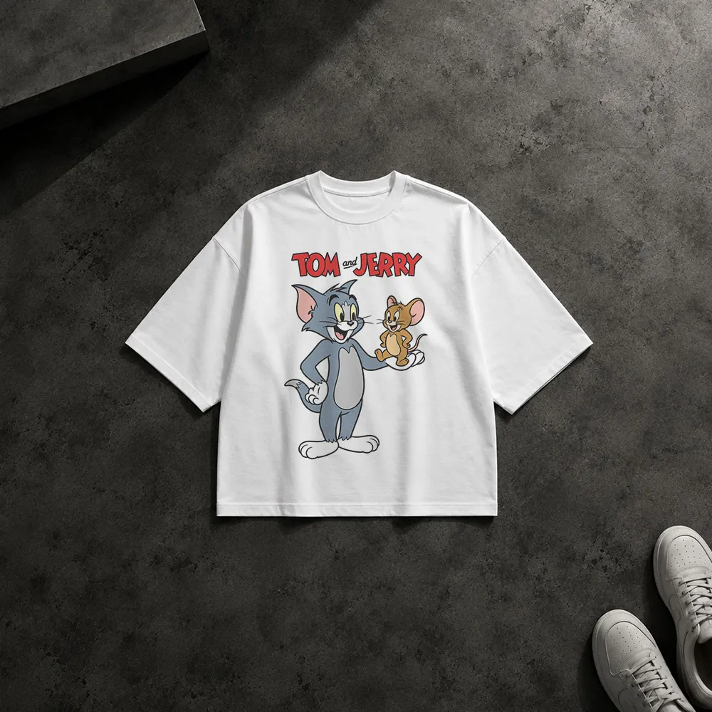 تیشرت باکسی تام و جری طرح دوستی کارتونی (Tom and Jerry) کد po274