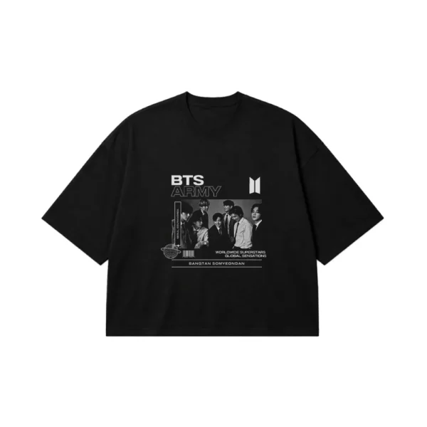 تیشرت باکسی گروه بی‌تی‌اس طرح آرمی و اعضای گروه (BTS Army) کد po2761