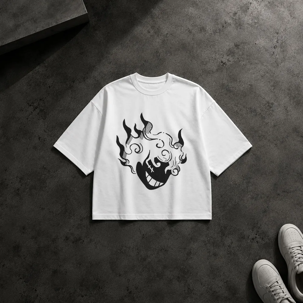 تیشرت باکسی جمجمه طرح دود و آتش دارک کد po2776
