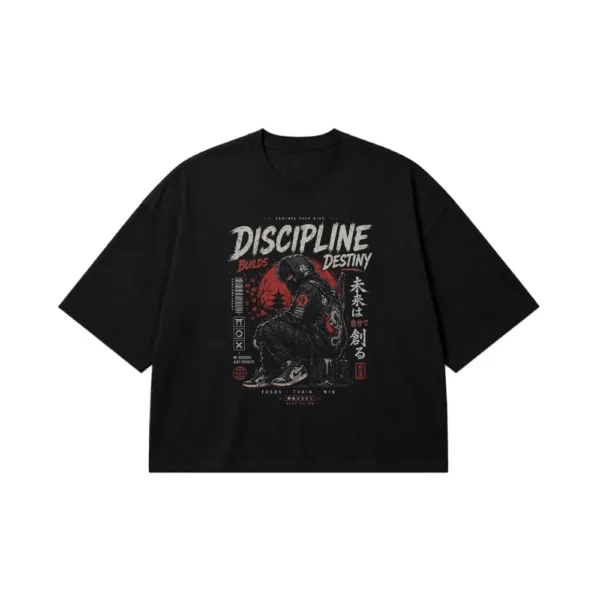تیشرت باکسی سامورایی طرح انضباط بر سرنوشت (Discipline) کد po2807