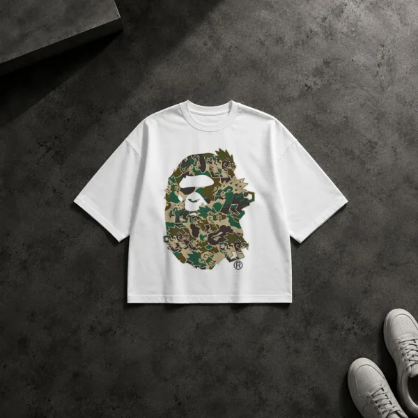 تیشرت باکسی بیپ طرح لوگوی میمون چریکی (BAPE) کد po3125