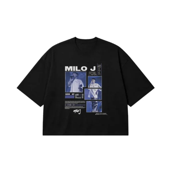 تیشرت باکسی خواننده میلو جی طرح کلاژ (Milo J) کد po3217