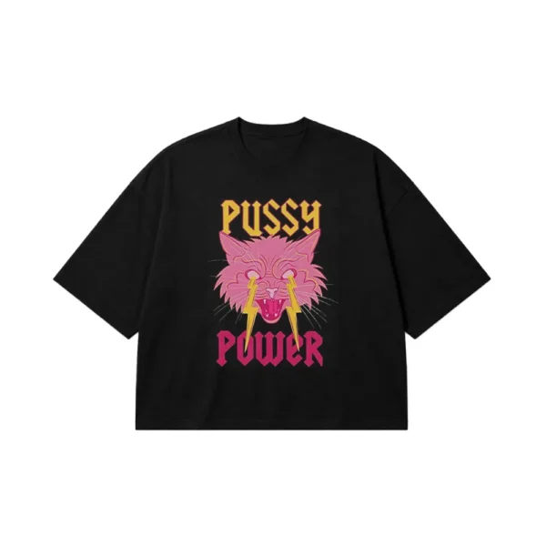 تیشرت باکسی گربه طرح Pussy Power رترو کد po3284