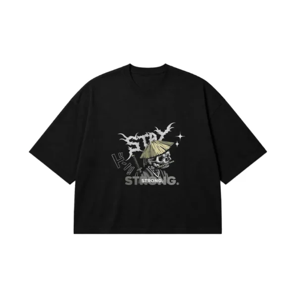 تیشرت باکسی جمجمه سامورایی طرح Stay Strong کد po3365