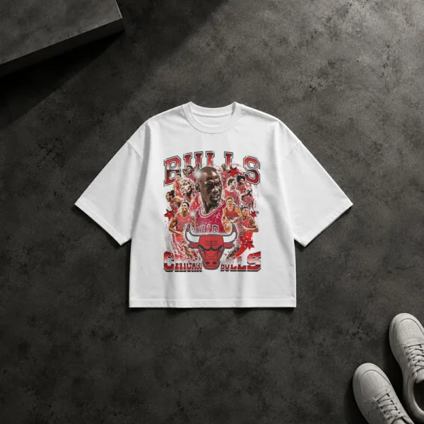 تیشرت باکسی شیکاگو بولز طرح مایکل جردن و بازیکنان (Chicago Bulls) کد po3418