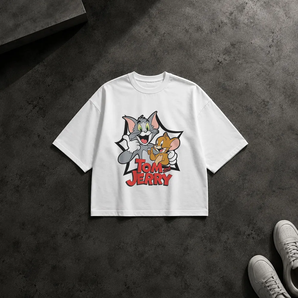 تیشرت باکسی تام و جری طرح کارتونی کلاسیک (Tom and Jerry) کد po3446