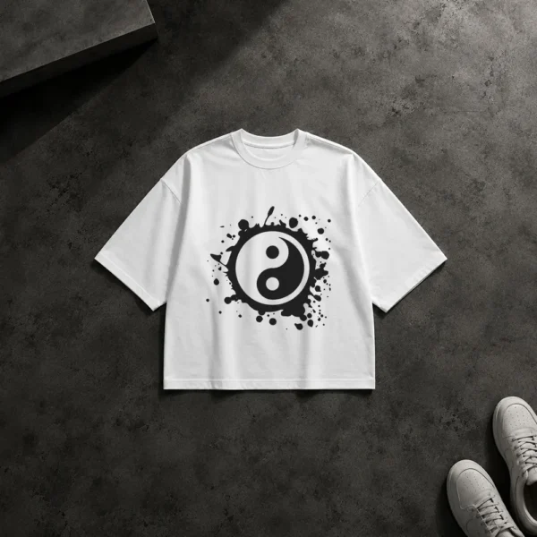 تیشرت باکسی یین و یانگ طرح سیاه و سفید (Yin Yang) کد po3493