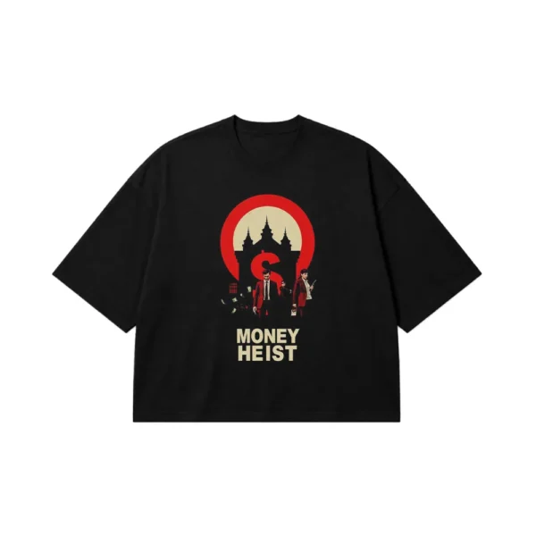 تیشرت باکسی سریال سرقت پول طرح ماسک و شهر (Money Heist) کد po3530