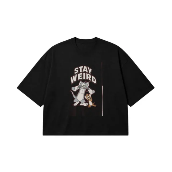 تیشرت باکسی نوشته Stay Weird طرح کارتونی کد po3568