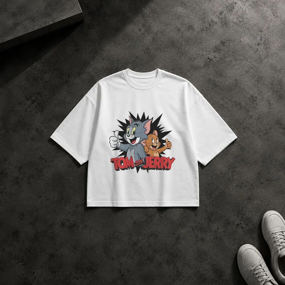 تیشرت باکسی تام و جری طرح کارتونی کلاسیک (Tom and Jerry) کد po3595
