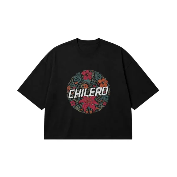 تیشرت باکسی تایپوگرافی Chilero طرح گل‌دار کد po3596