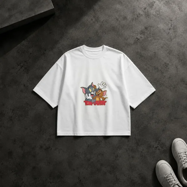 تیشرت باکسی تام و جری طرح کارتونی کلاسیک (Tom and Jerry) کد po3715