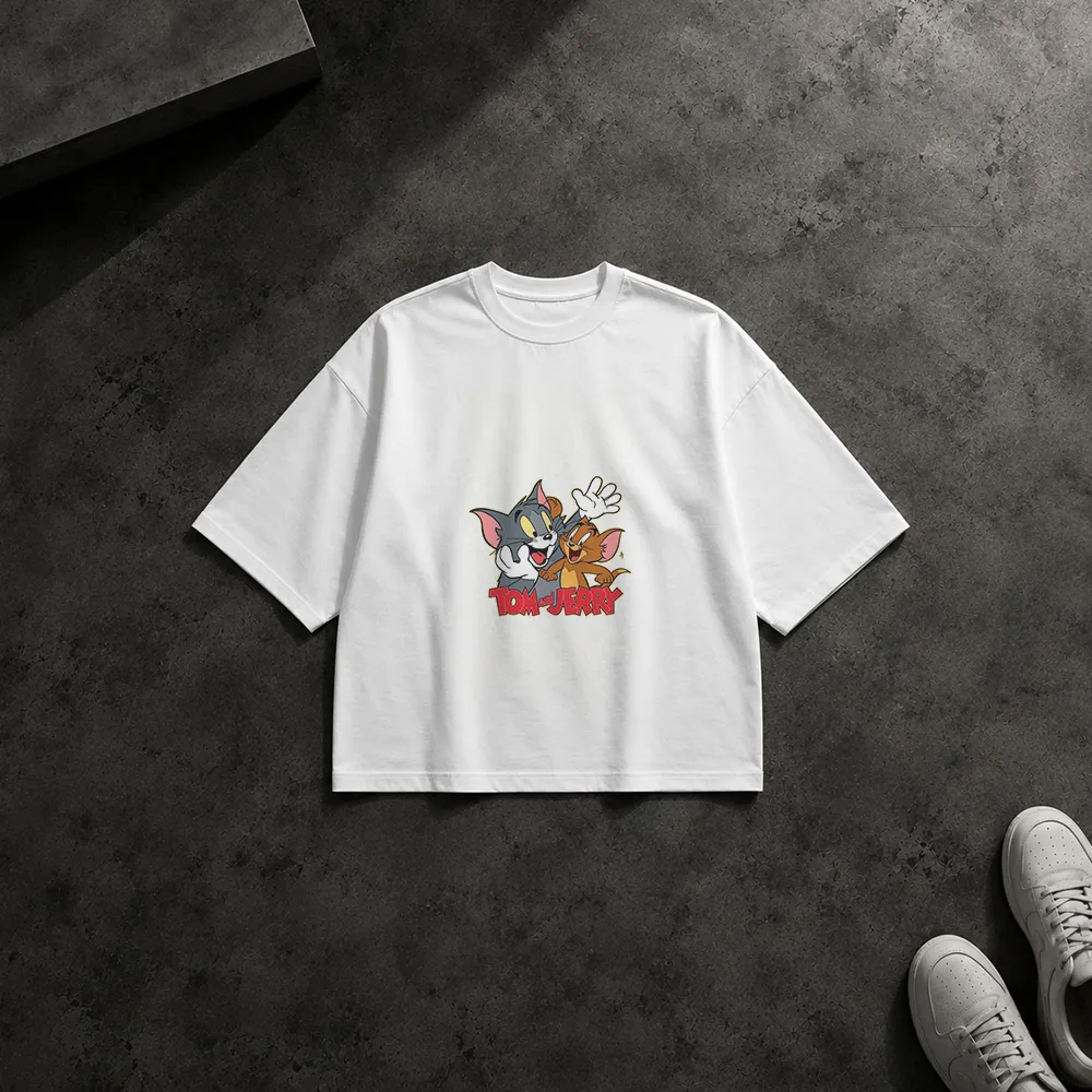 تیشرت باکسی تام و جری طرح کارتونی کلاسیک (Tom and Jerry) کد po3715