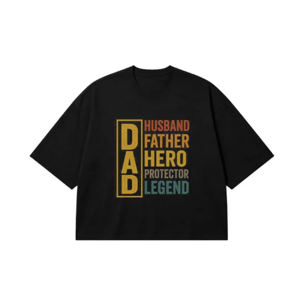 تیشرت باکسی روز پدر طرح Dad Husband Father Hero کد po3764