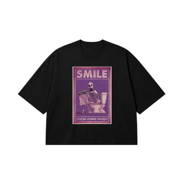 تیشرت باکسی اسکلت طنز طرح Smile You're Losing Weight کد po3833