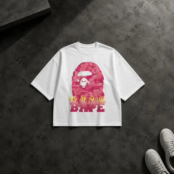 تیشرت باکسی بیپ طرح لوگوی صورتی استریت‌ویر (BAPE) کد po3837