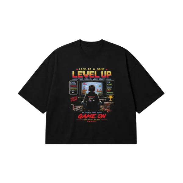 تیشرت باکسی گیمینگ طرح Level Up Game On کد po3839