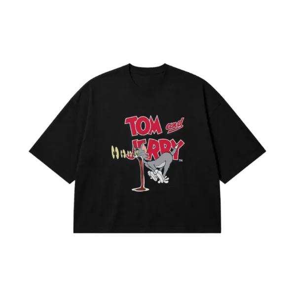 تیشرت باکسی تام و جری طرح کارتونی و تایپوگرافی (Tom and Jerry) کد po3894