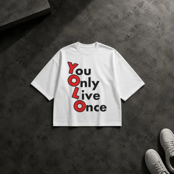 تیشرت باکسی تایپوگرافی YOLO طرح You Only Live Once کد po397