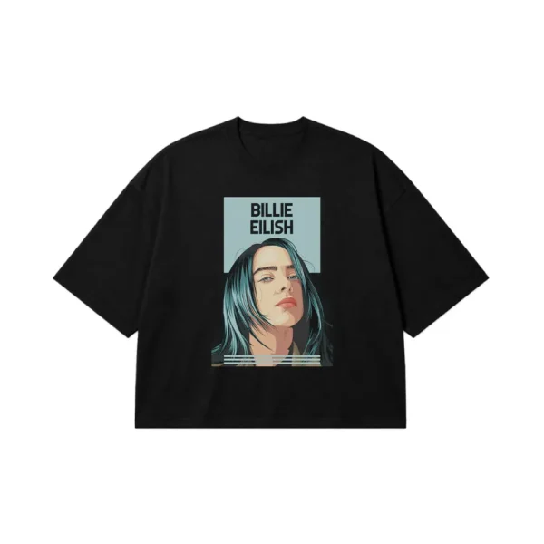 تیشرت باکسی بیلی آیلیش طرح پرتره کارتونی (Billie Eilish) کد po4109
