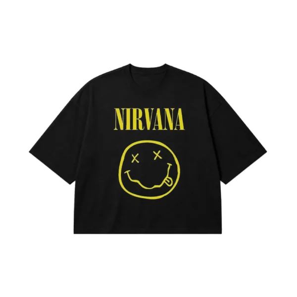 تیشرت باکسی نیروانا طرح لوگوی صورتک (Nirvana) کد po4239