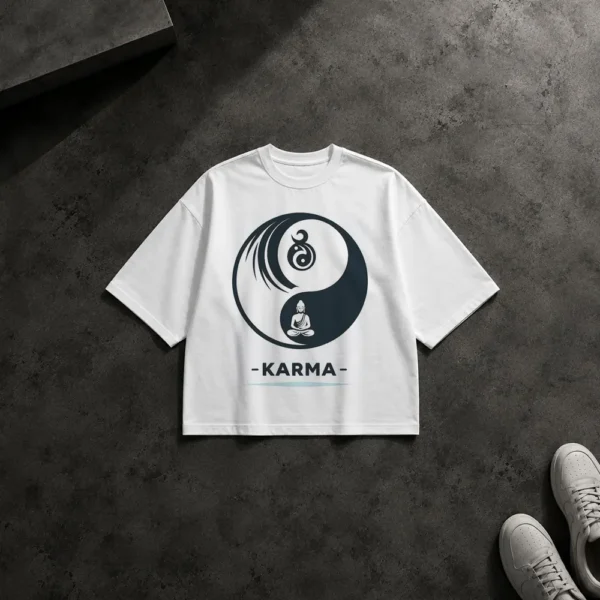تیشرت باکسی کارما طرح یین یانگ و مدیتیشن (Karma) کد po425