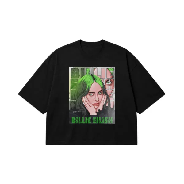 تیشرت باکسی بیلی آیلیش طرح پرتره سبز (Billie Eilish) کد po4384