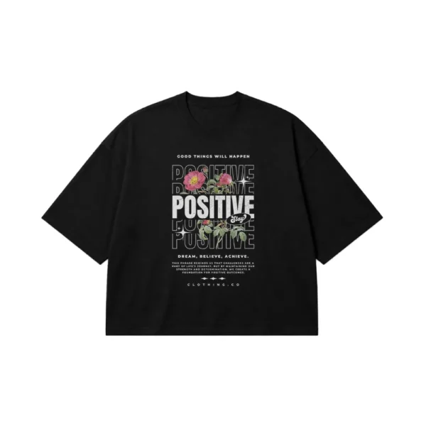 تیشرت باکسی انگیزشی طرح Positive با گل کد po4388