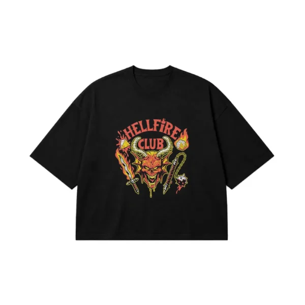 تیشرت باکسی سریال چیزهای عجیب طرح Hellfire Club آتشین کد po4458