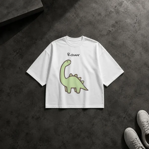 تیشرت باکسی دایناسور کارتونی طرح راور (Rawr) کد po4969