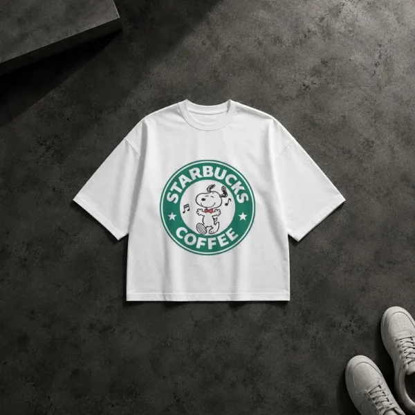 تیشرت باکسی اسنوپی طرح لوگوی کافی (Snoopy) کد po518