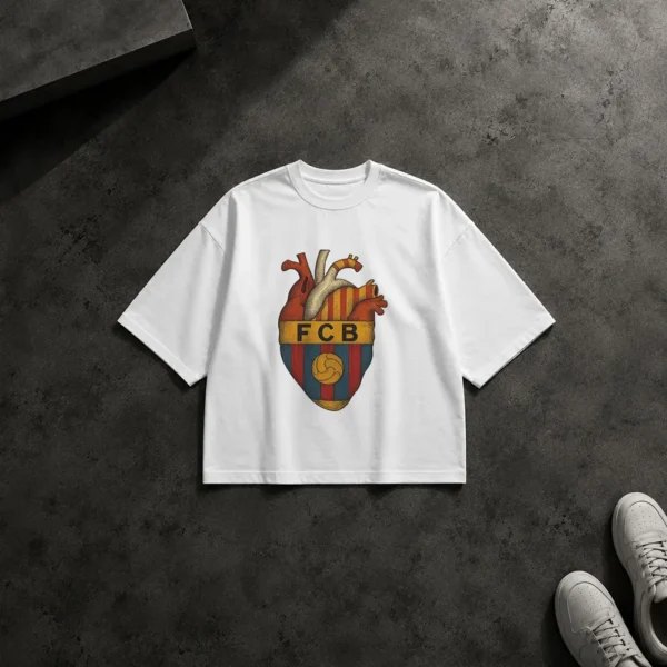 تیشرت باکسی بارسلونا طرح قلب و لوگوی FCB کد po5344