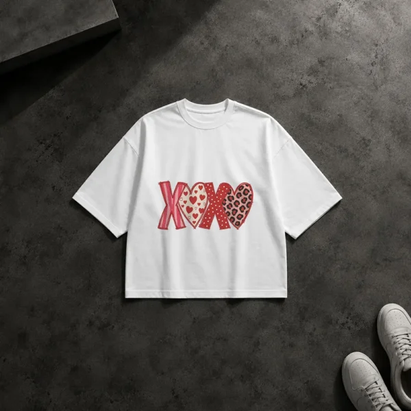 تیشرت باکسی ولنتاین طرح XOXO قلبی کد po5452