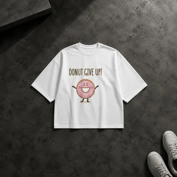 تیشرت باکسی طرح دونات انگیزشی Donut Give Up کد po5455