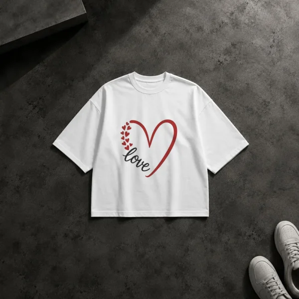 تیشرت باکسی تایپوگرافی Love با قلب قرمز کد po5773