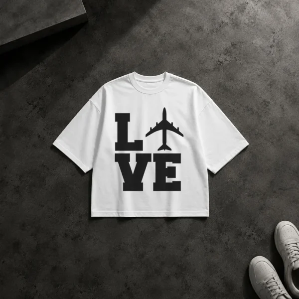 تیشرت باکسی تایپوگرافی Love با هواپیما کد po5907