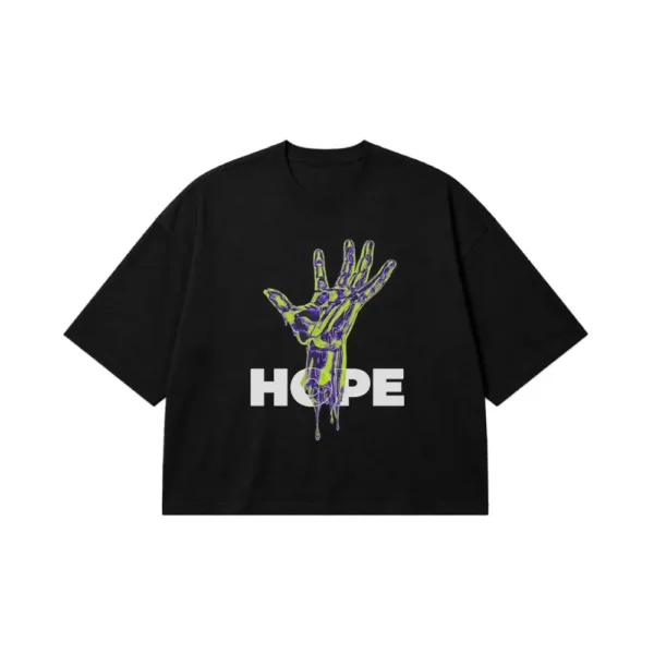 تیشرت باکسی امید طرح دست نئونی (Hope) کد po619