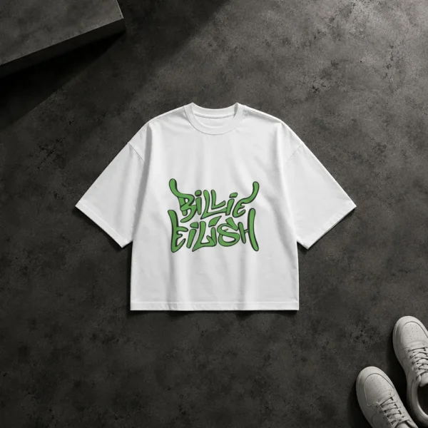 تیشرت باکسی بیلی آیلیش طرح تایپوگرافی سبز (Billie Eilish) کد po6225