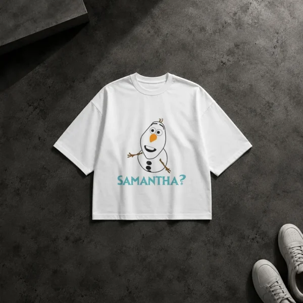تیشرت باکسی فروزن طرح اولاف و نوشته سامنتا کد po6422