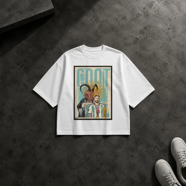 تیشرت باکسی لیونل مسی طرح GOAT (Lionel Messi) کد po6479
