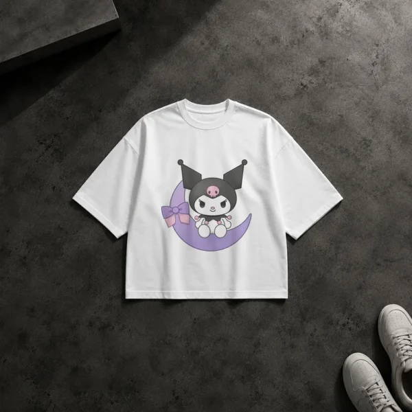تیشرت باکسی کورومی طرح ماه بنفش (Kuromi) کد po6492