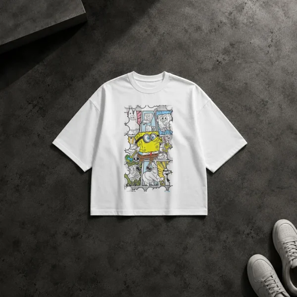 تیشرت باکسی باب اسفنجی طرح کلاژ کارتونی (SpongeBob) کد po6500