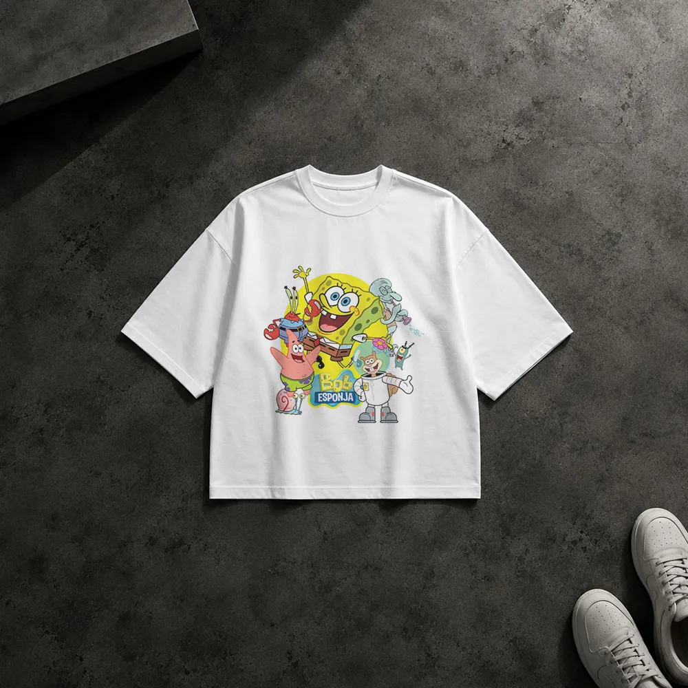 تیشرت باکسی باب اسفنجی طرح شخصیت‌های کارتونی (SpongeBob) کد po6630